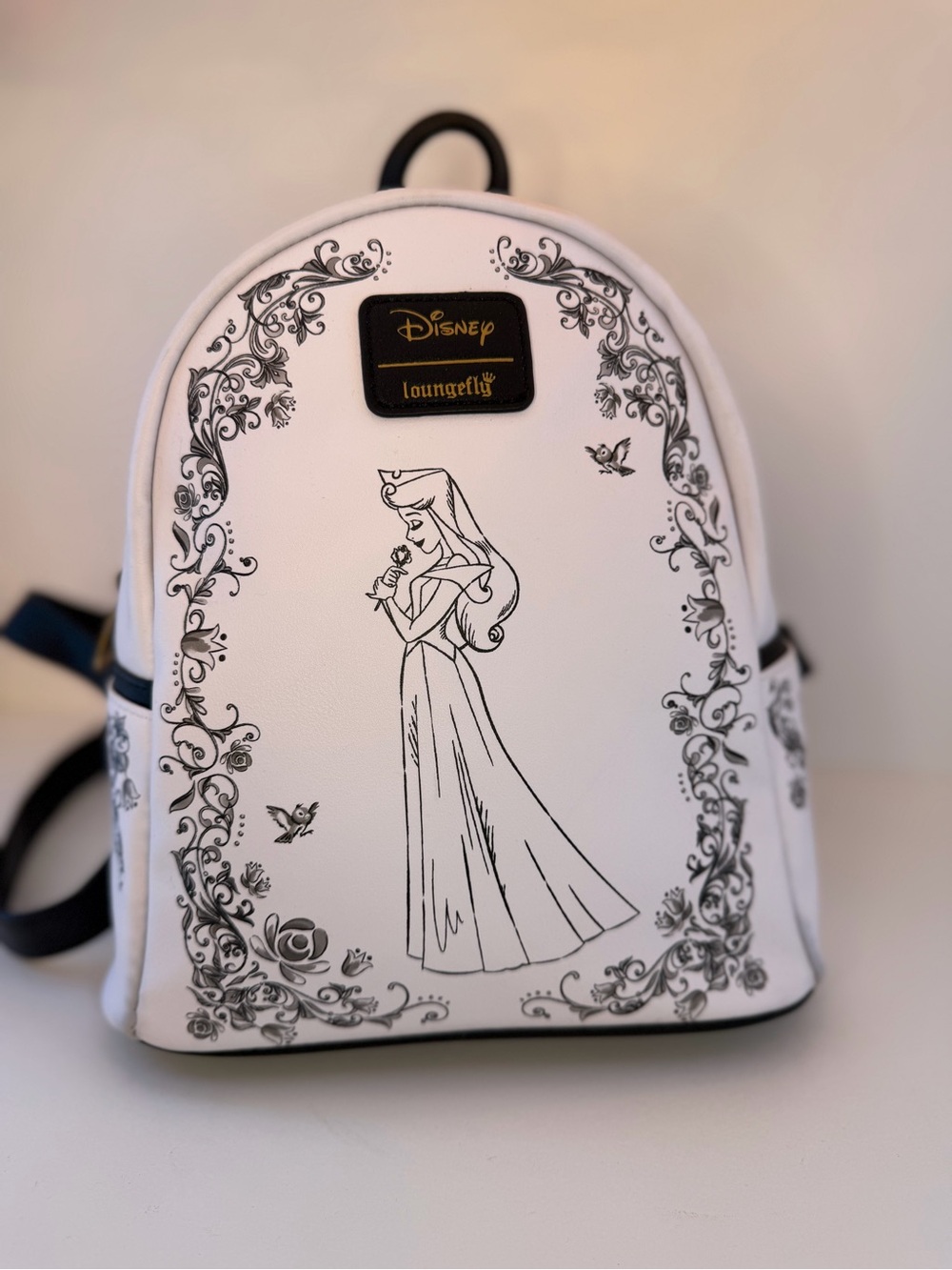 Loungefly White & Black Aurora Sketch Mini Backpack